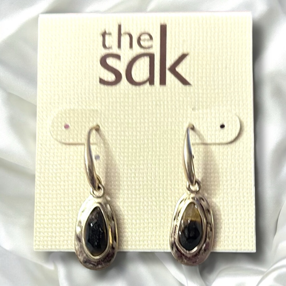 The Sak Tigers Eye Dangle Earrings Gold Dangle New - Picture 1 of 4